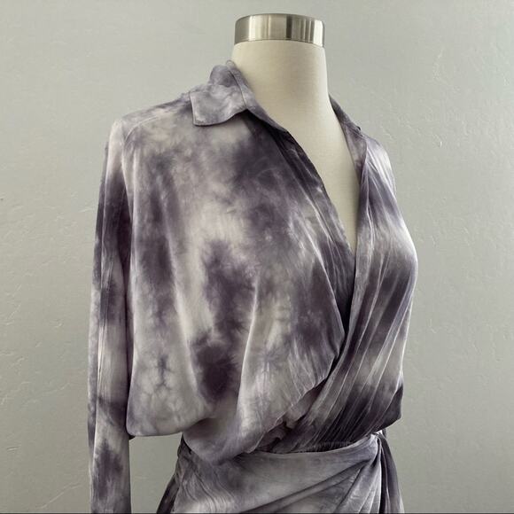 Young Fabulous & Broke Raine Tie-Dye Wrap Mini Dress Elastic Purple Size XS NWT - Picture 5 of 16